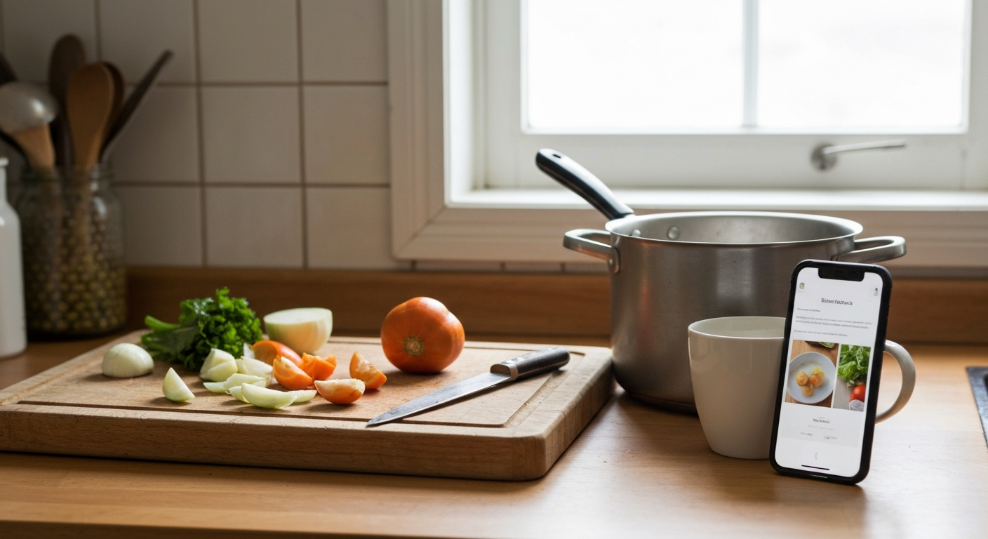 Boîtes en verre sur un petit plan de travail bruxellois, certaines ouvertes, certaines fermées, avec des plats batch cooking.