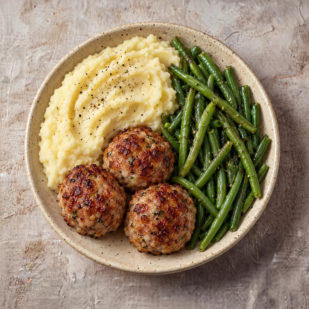 Boulettes Purée & Haricots Verts