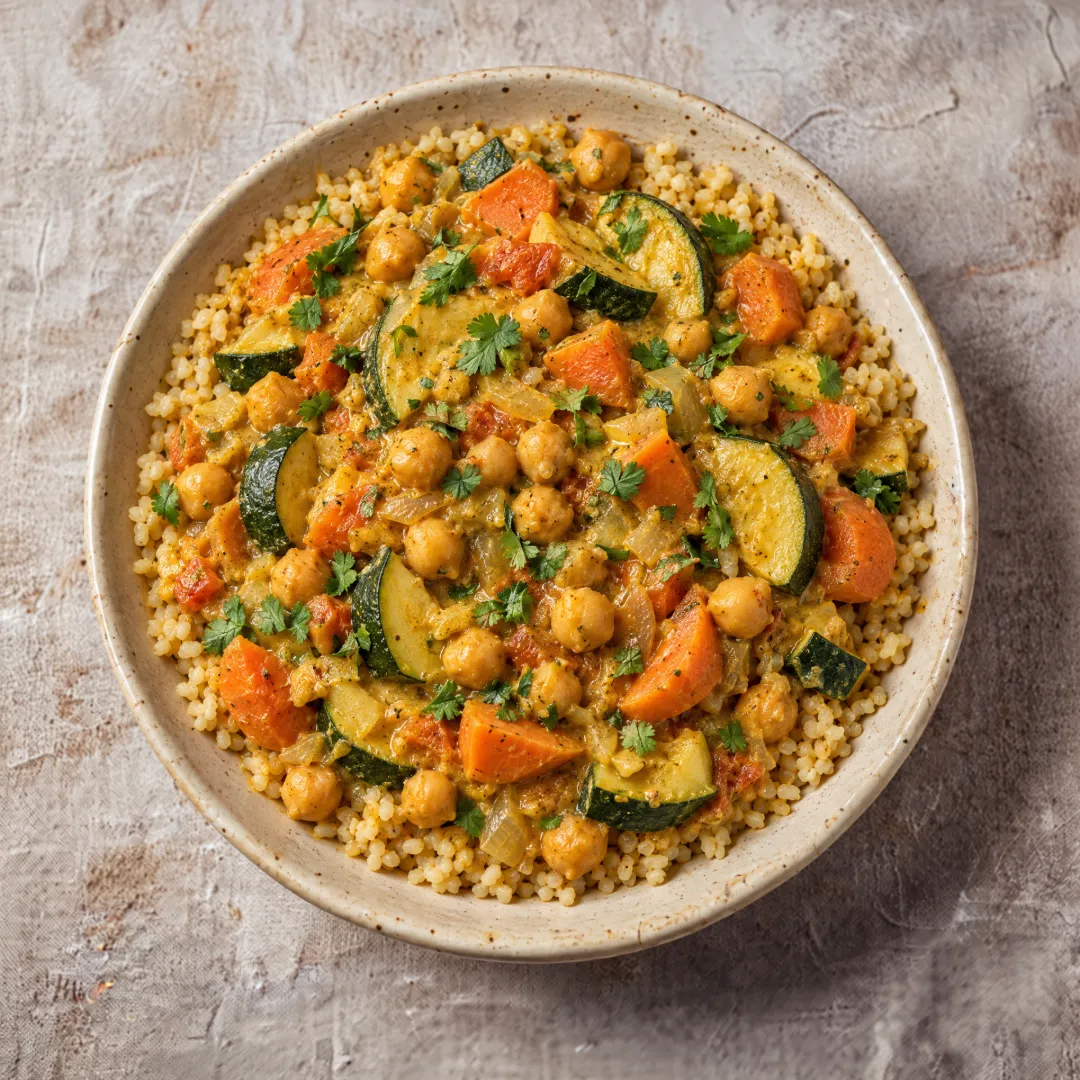 Pois chiches et légumes au lait de coco et boulgour