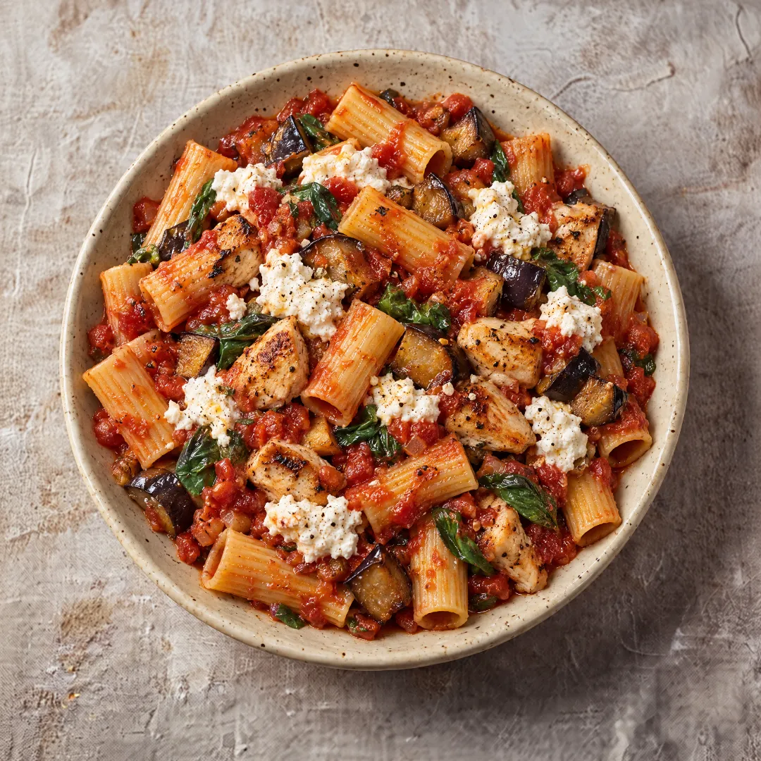 Rigatoni alla norma avec Poulet