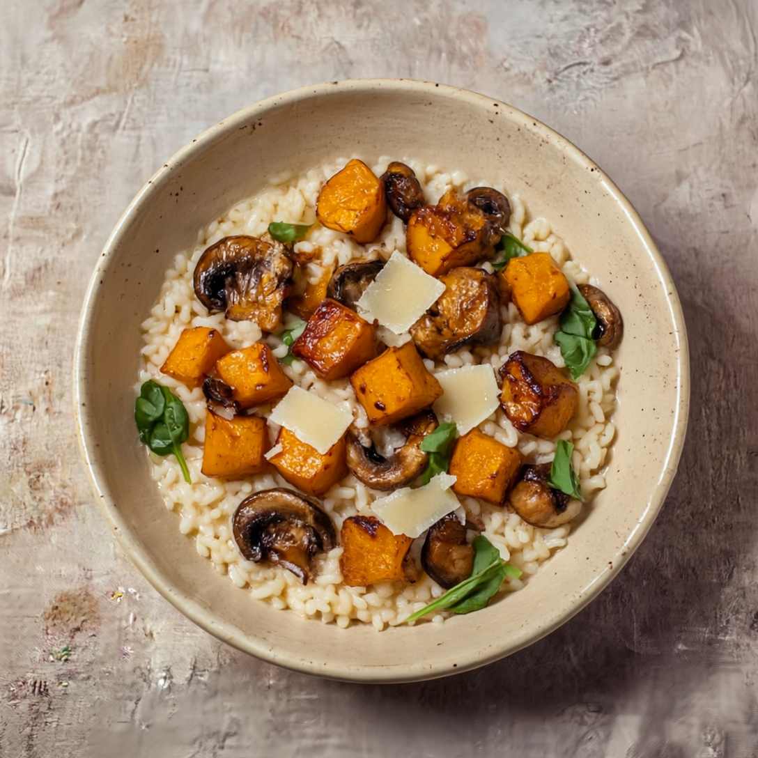 Risotto crémeux butternut et champignons