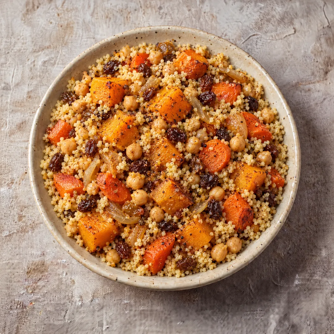 Couscous d'automne pois chiches et légumes rôtis