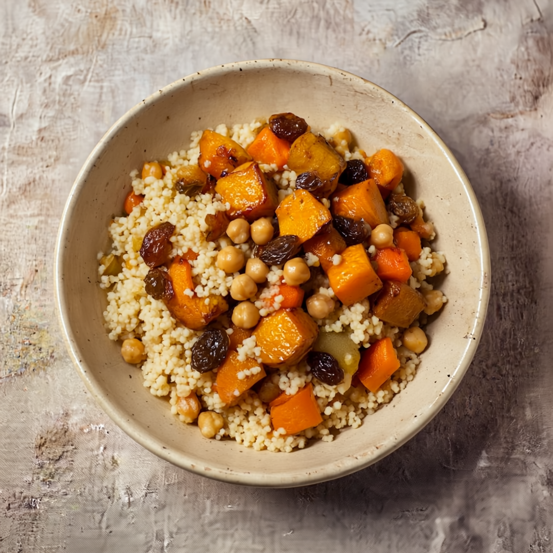 Herfstcouscous met kikkererwten en geroosterde groenten