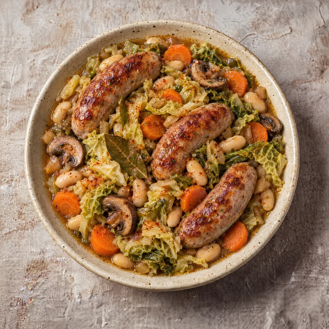 Potée saucisses chou vert et haricots blancs
