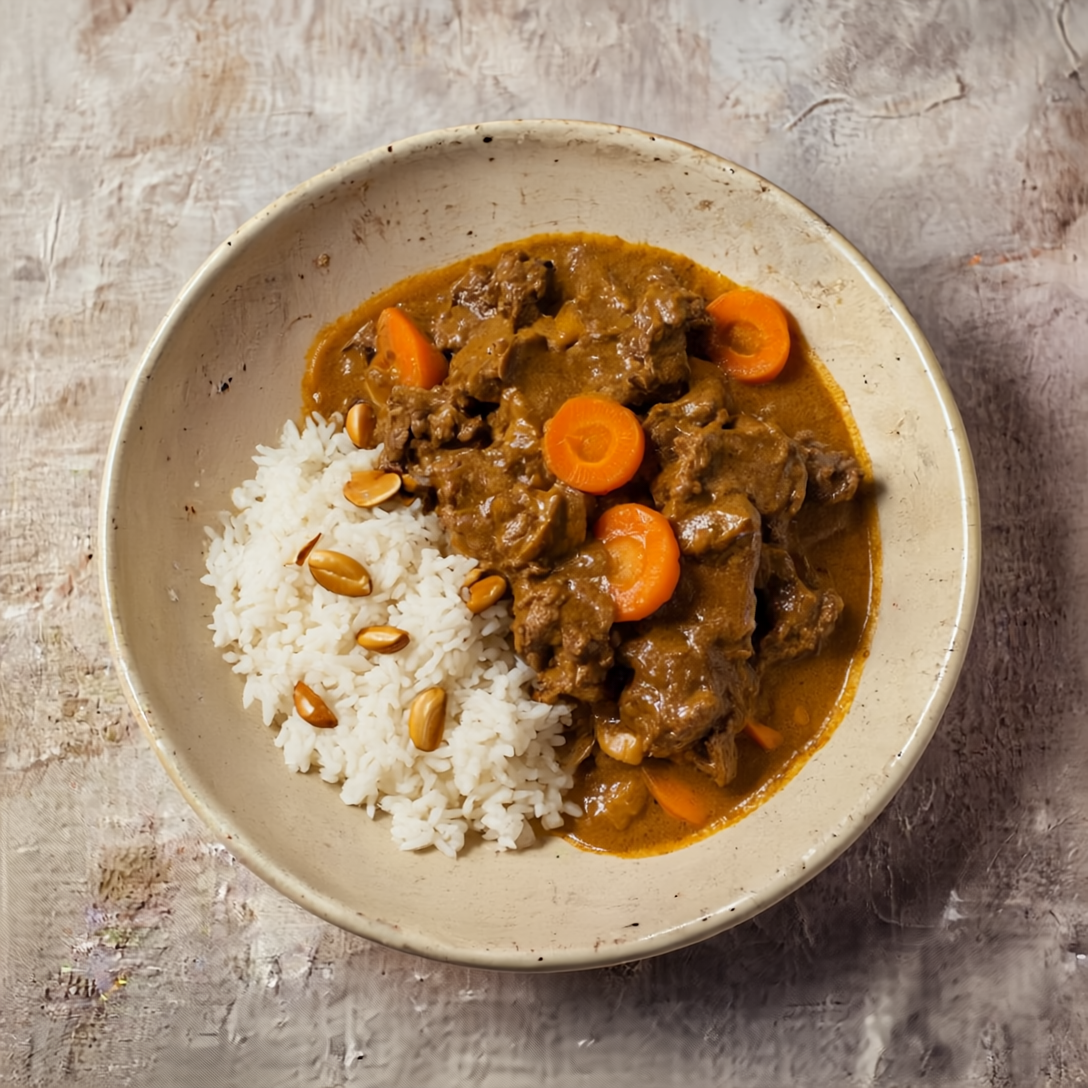 Thaise Massaman curry met rundvlees en rijst